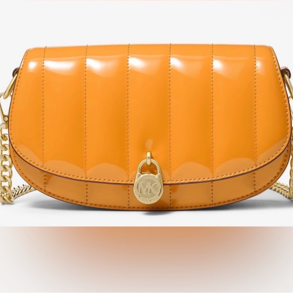 Michael Kors Mila small patent convertible Glossy Orange Crossbody Bag